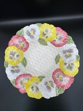 Vintage 1990 Fitz and Floyd Pansy Basketweave Serving Bowl